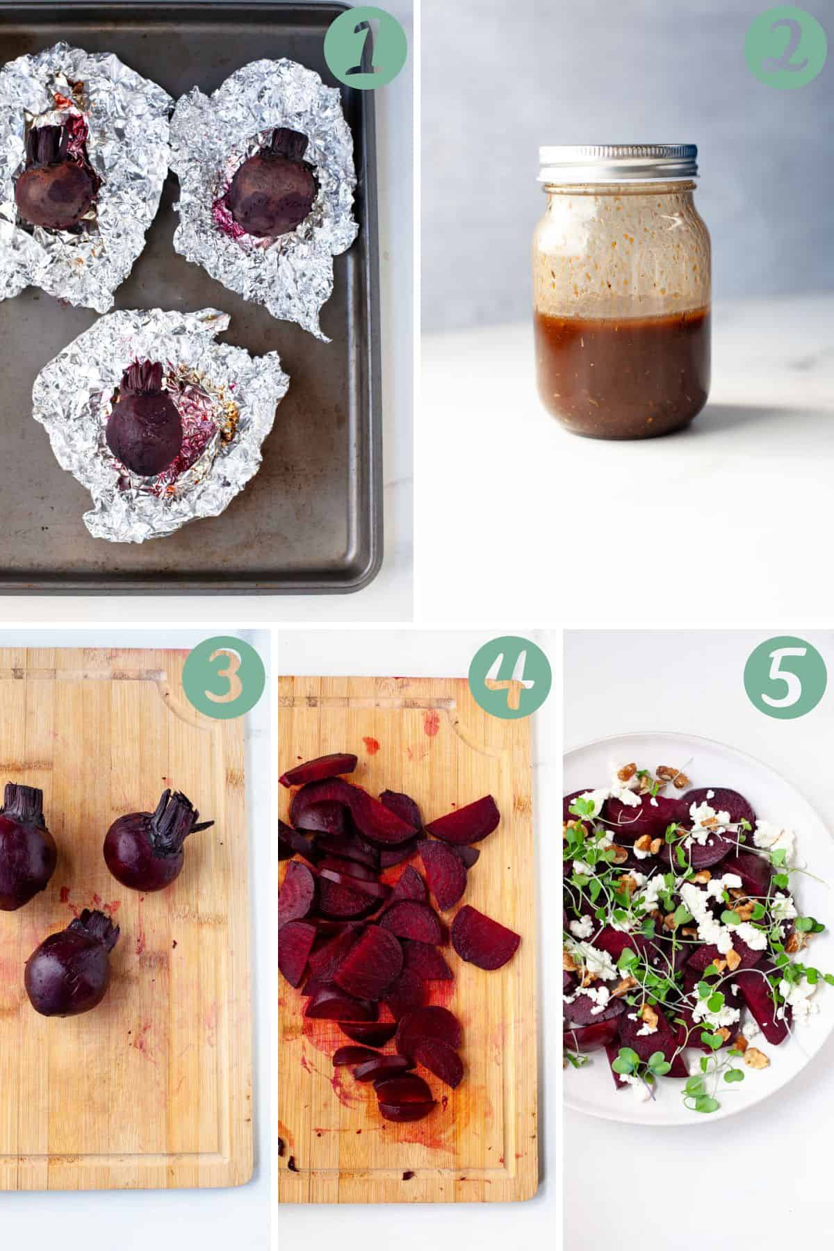 step by step graphic of how to make beetroot salad with feta