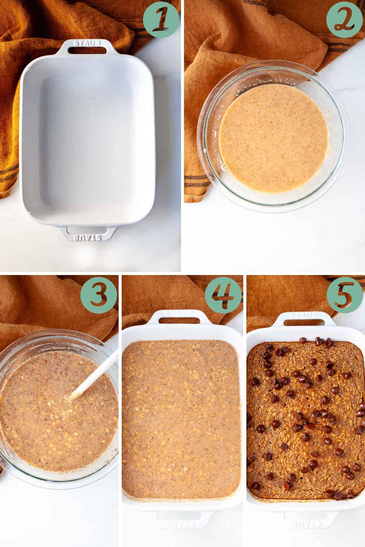 step by step graphic of how to make peanut butter baked oatmeal